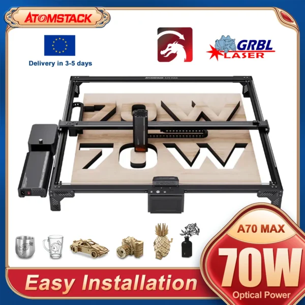 AtomStack A70 Max Laser Engraving CNC 70W DIY Cutting Machine with Air Assist Bluetooth 850x800mm Engraving Wood Metal Leather