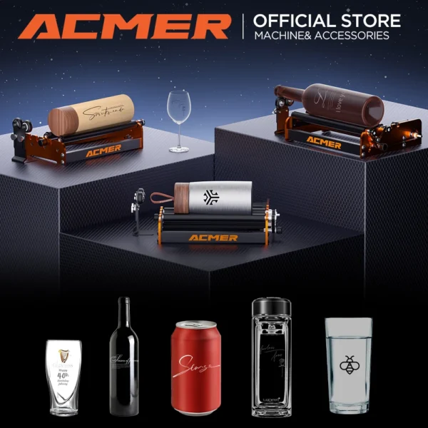 ACMER M2 Laser Rotary Roller Laser Engraver Module 360° Rotating Y-axis Rotary Roller for ORTUR XTOOL ATOMSTACK Laser Engraver