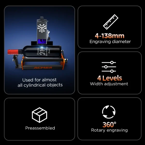 ACMER M2 Laser Rotary Roller Laser Engraver Y-axis Rotary Roller For Laser Cutting Machines Engraving Cylindrical Objects Cans - Image 6