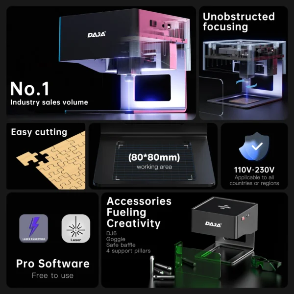 DAJA DJ6 Mini Portable Laser Engraver Diy Bluetooth Machine Painted Dog Tag Paper Leather Wooden Plastic Logo CNC Machine - Image 3