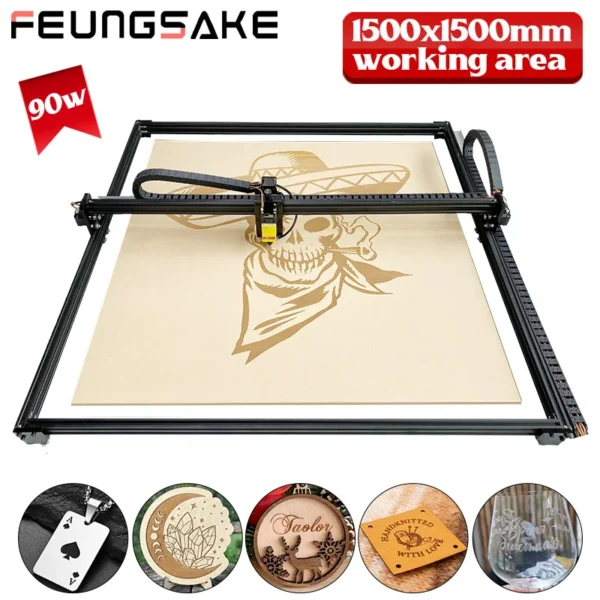CNC Laser Engraver Machine 90W Wood Printer Laser Cutting Engarving Machine Area 1500x1500mm Air Assist Pump CNC Router