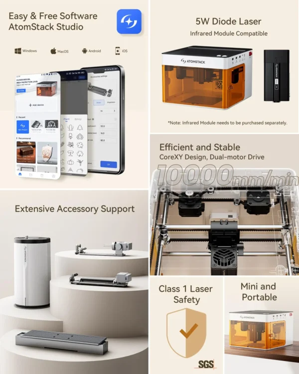 ATOMSTACK P1 Enclosed Laser Engraver For Beginners No Installation 5000mW 5000mW Portable Marking Machine PC Phone App Offline - Image 4
