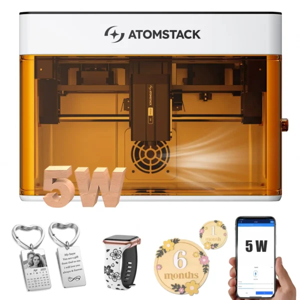 ATOMSTACK P1 Enclosed Laser Engraver For Beginners No Installation 5000mW 5000mW Portable Marking Machine PC Phone App Offline