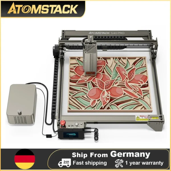 AtomStack S40 Pro 24W/48W Laser Engraver Cutter with Dual Pump Auto Air Assist 210W Wood Metal Acrylic Stainless Steel Engraving