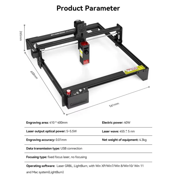 ATOMSTACK A5 M50 50W Laser Engraver 410x400mm Engraving Area CNC DIY Cut TTL Blue Light Laser Module Cutter Woodworking Tool - Image 2